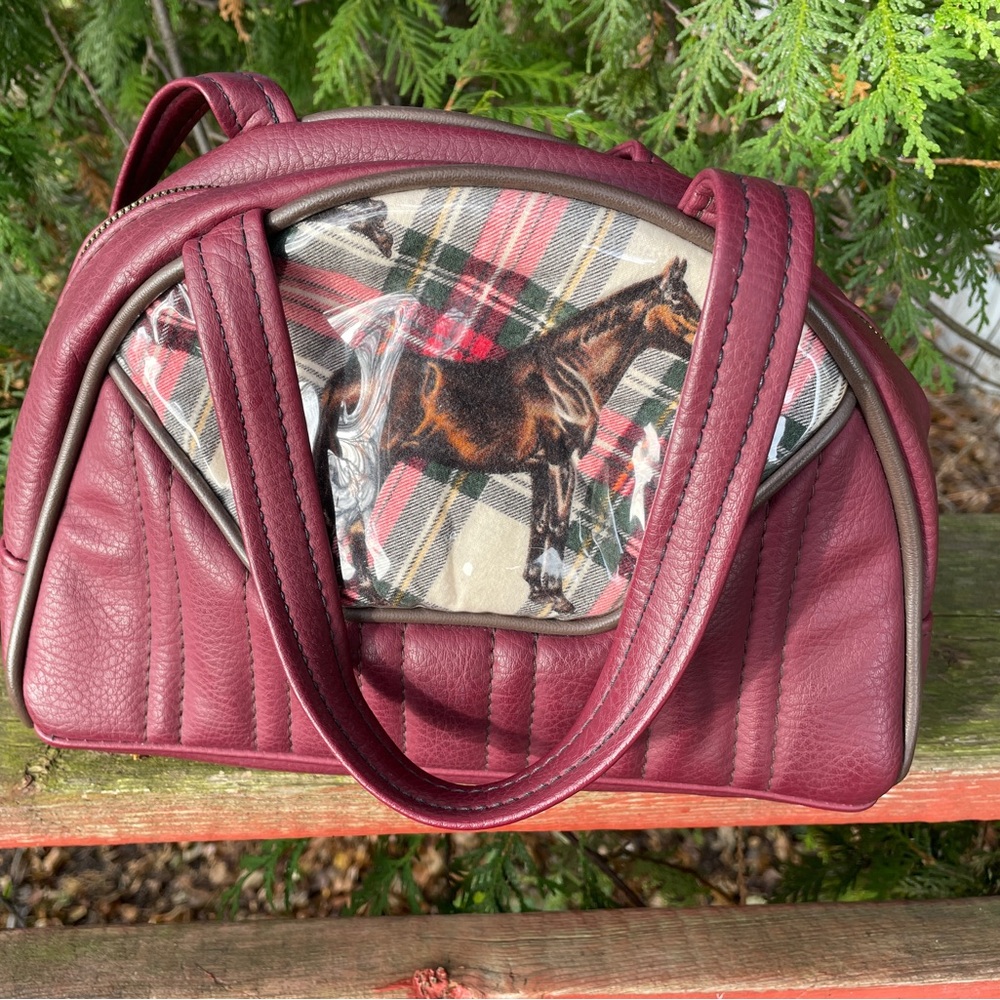 Wicked Purse - Plaid Horse Design quilted vinyl Burgundy Bag